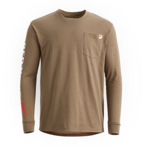 Long Sleeve Pocket T-Shirt with Sleeve Print Brown